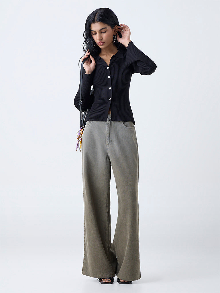 Nuon Black Self-Striped Top