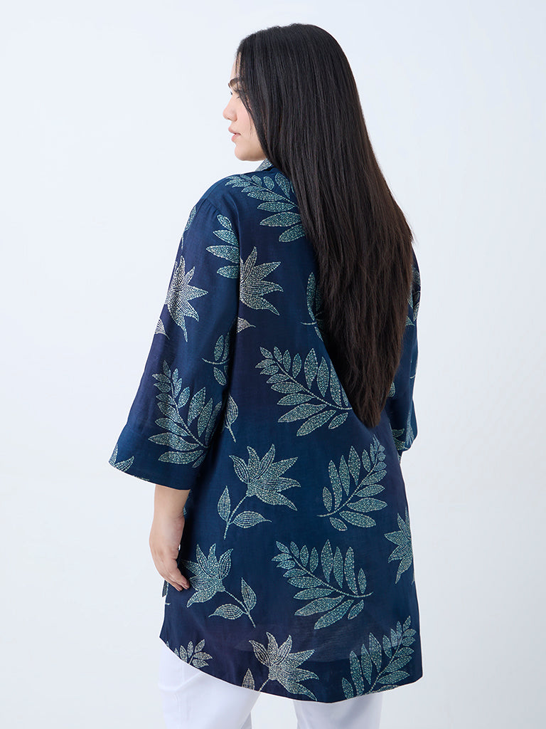 Westside Diza Women's Indigo Leaf Design Ethnic Tunic for Work Wear Back View