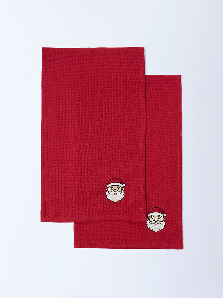 Westside Home Red Christmas Waffle Guest Towel (Set of 2)