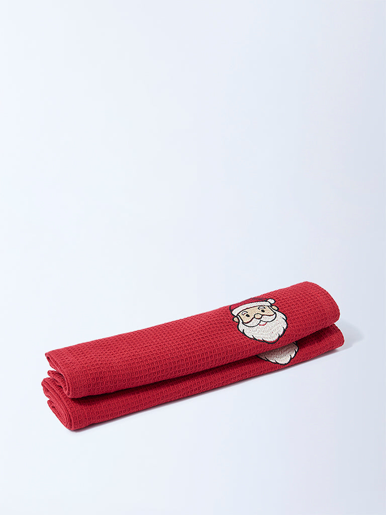 Westside Home Red Christmas Waffle Guest Towel (Set of 2)