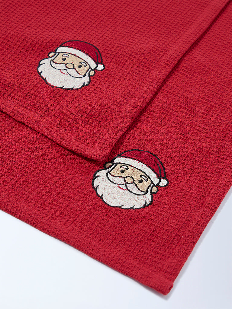 Westside Home Red Christmas Waffle Guest Towel (Set of 2)