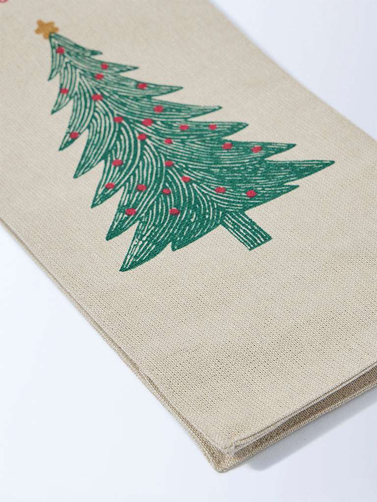 Westside Home Beige Christmas-Themed Wine Bag