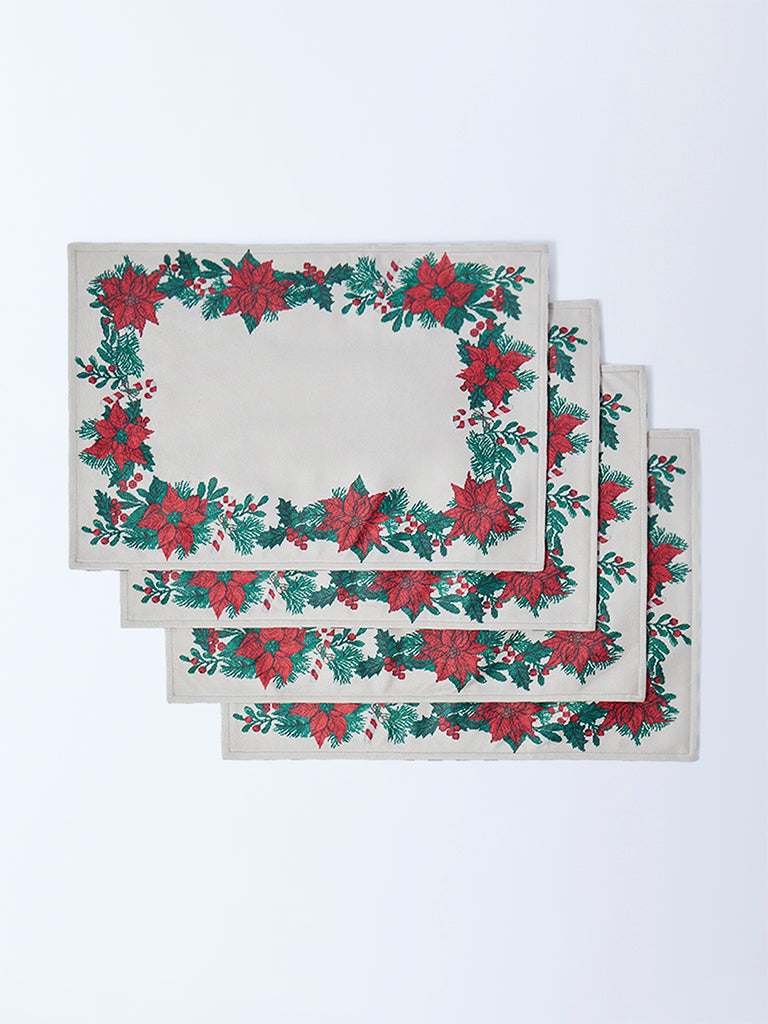 Westside Home Multicolour Christmas Poinsettia Placemats (Set of 4)