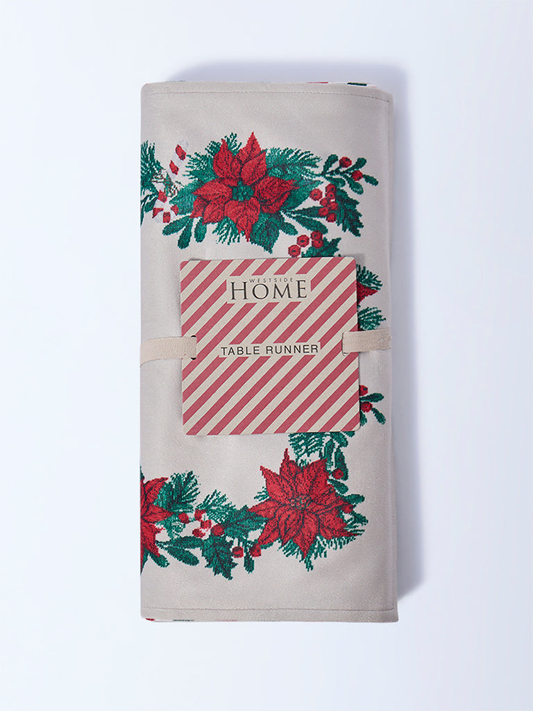 Westside Home Multicolour Christmas Poinsettia Table Runner