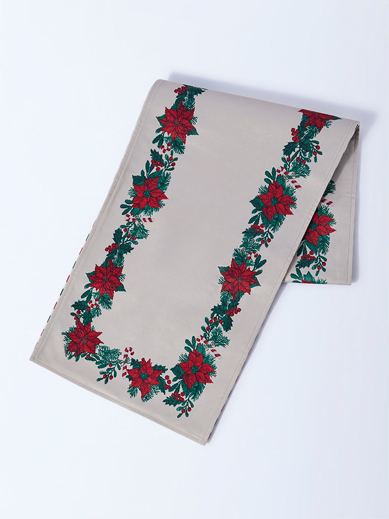 Westside Home Multicolour Christmas Poinsettia Table Runner