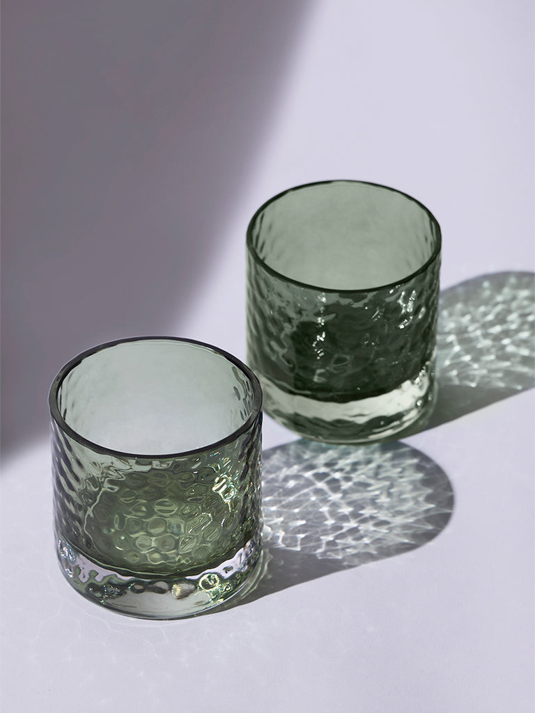 Westside Home Green Glass Votive Tealight Candle Holder (Set of 2) - Festive Season Gift