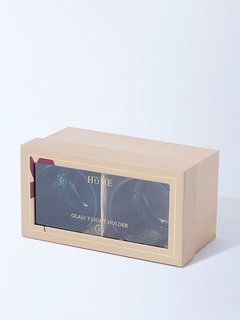 Westside Home Teal Glass Votive Tealight Candle Holder (Set of 2) - Festive Season Gift