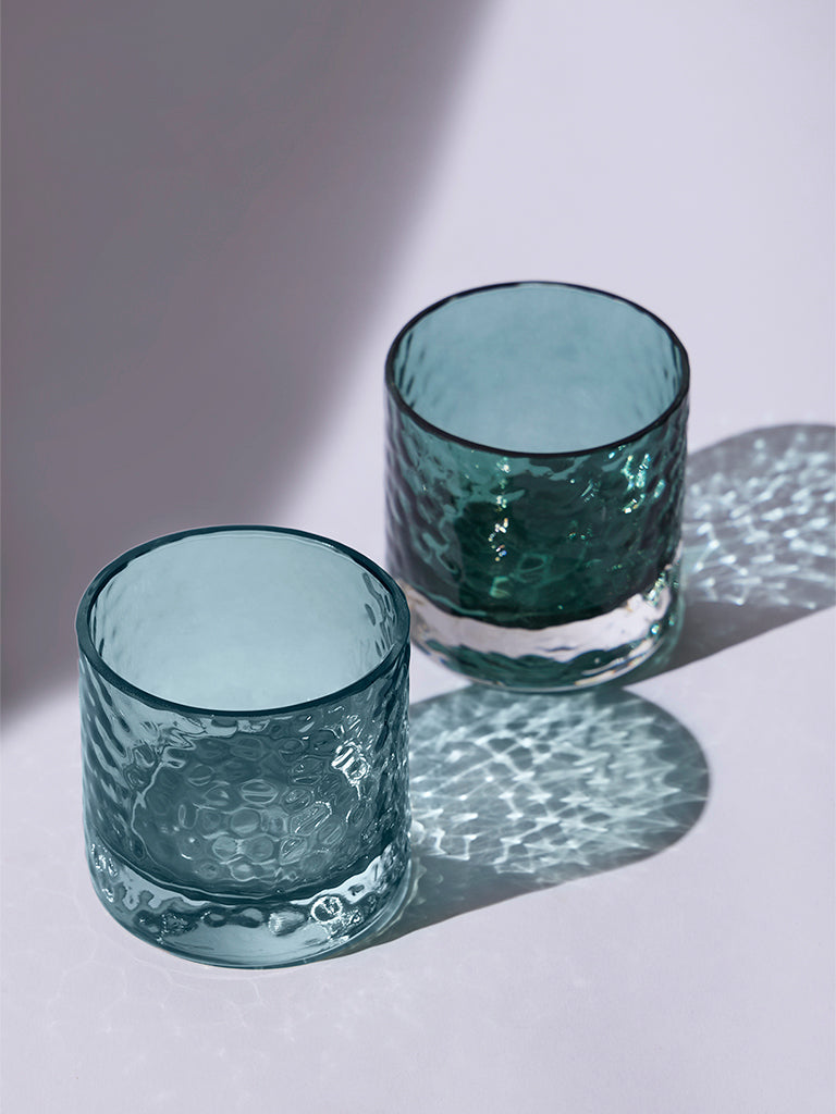 Westside Home Teal Glass Votive Tealight Candle Holder (Set of 2) - Festive Season Gift