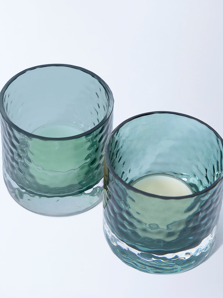 Westside Home Teal Glass Votive Tealight Candle Holder (Set of 2) - Festive Season Gift
