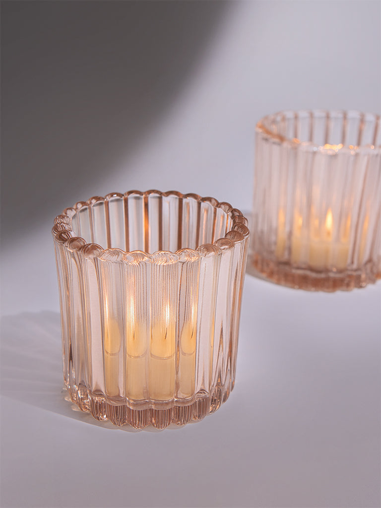Westside Home Light Brown Glass Votive Tealight Candle Holder (Set of 2) - Festive Season Gift