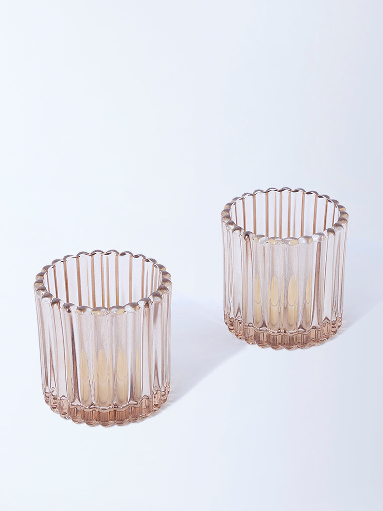 Westside Home Light Brown Glass Votive Tealight Candle Holder (Set of 2) - Festive Season Gift