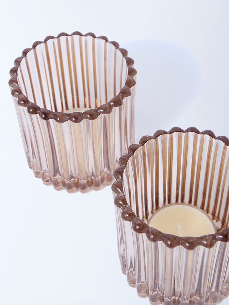Westside Home Light Brown Glass Votive Tealight Candle Holder (Set of 2) - Festive Season Gift