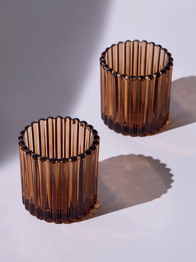 Westside Home Dark Brown Glass Votive Tealight Candle Holder (Set of 2) - Festive Season Gift