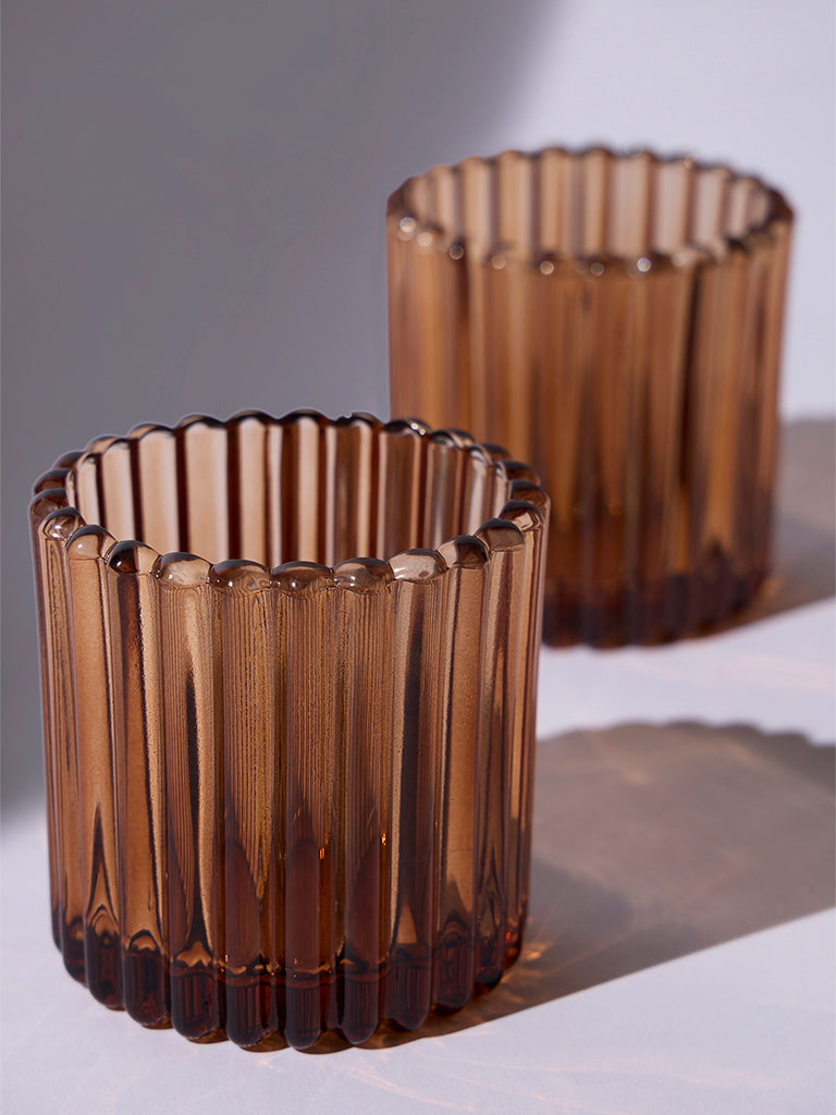 Westside Home Dark Brown Glass Votive Tealight Candle Holder (Set of 2) - Festive Season Gift