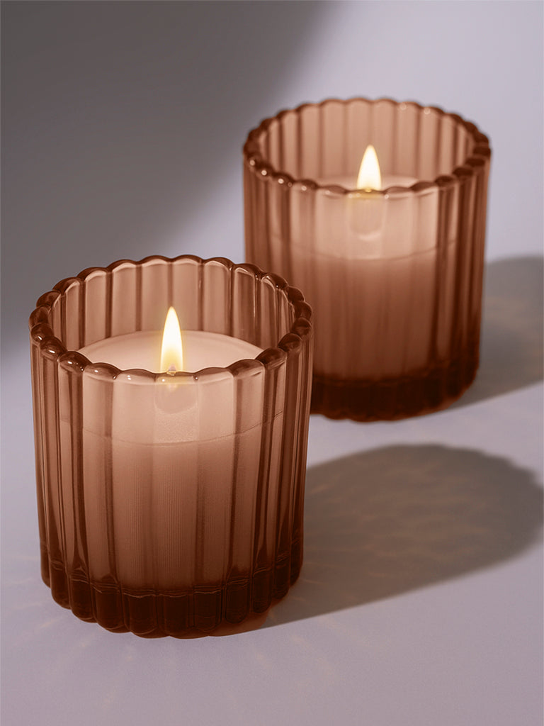 Westside Home Dark Brown Glass Votive Tealight Candle Holder (Set of 2) - Festive Season Gift