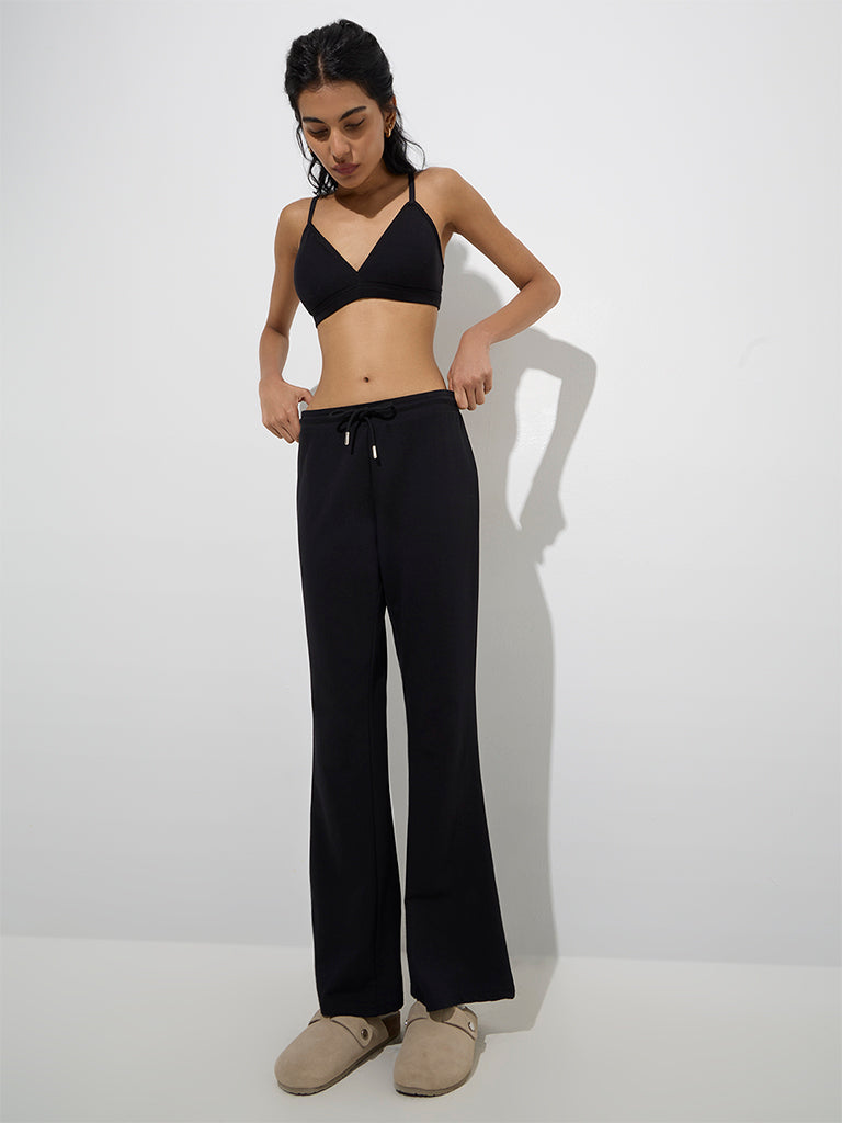 Westside Superstar Women's Black Bootcut High-Rise Cotton-Blend Pants for Casual Wear Full Model View