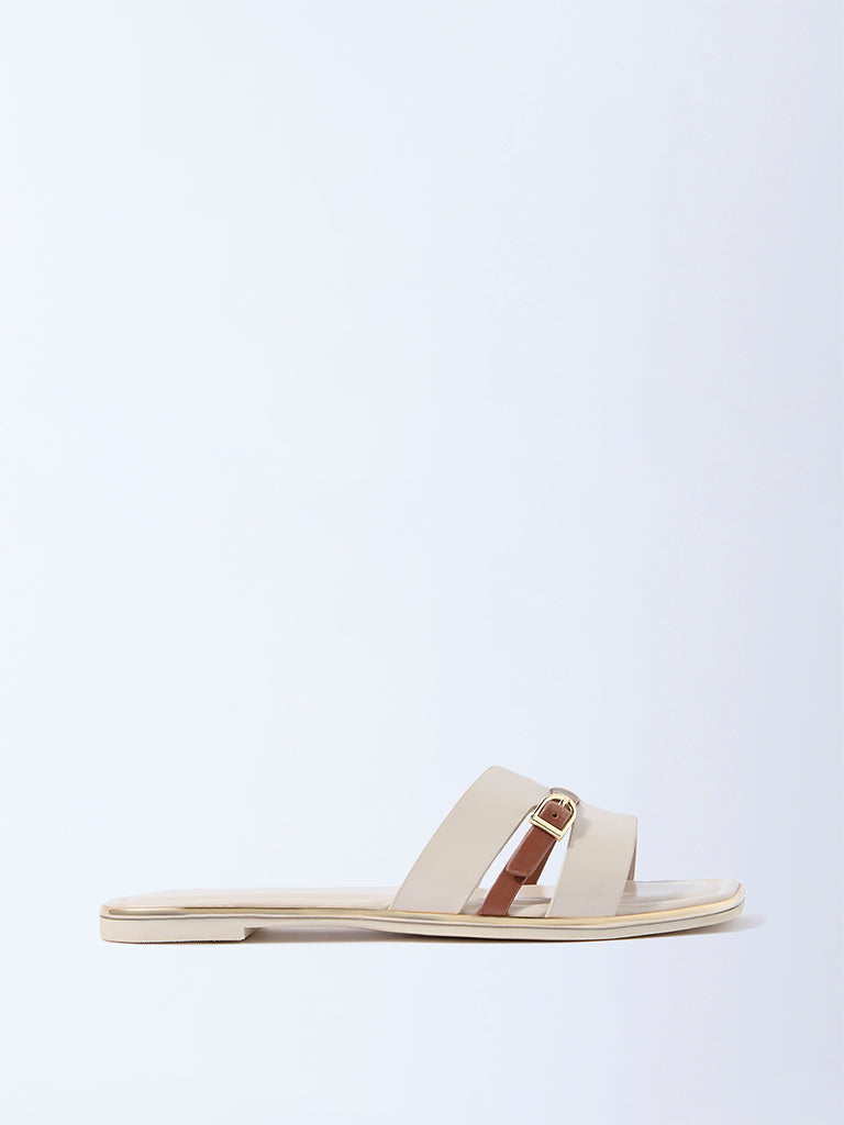LUNA BLU Ivory Buckle-Detailed Slides