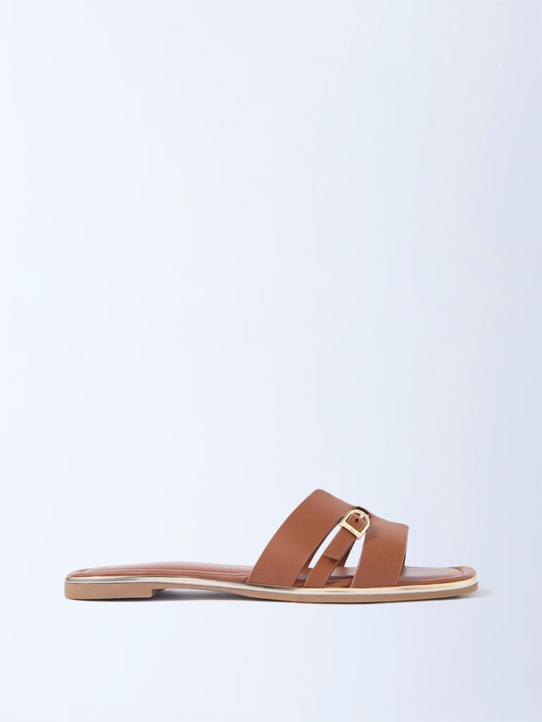 LUNA BLU Tan Solid Slides