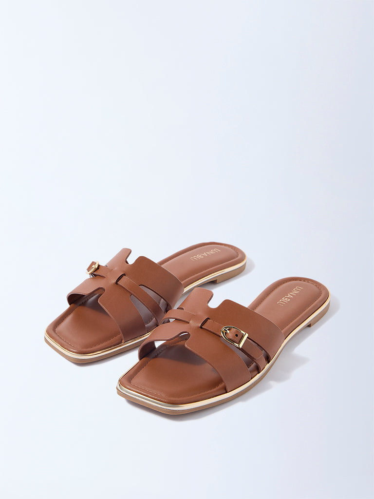 LUNA BLU Tan Solid Slides