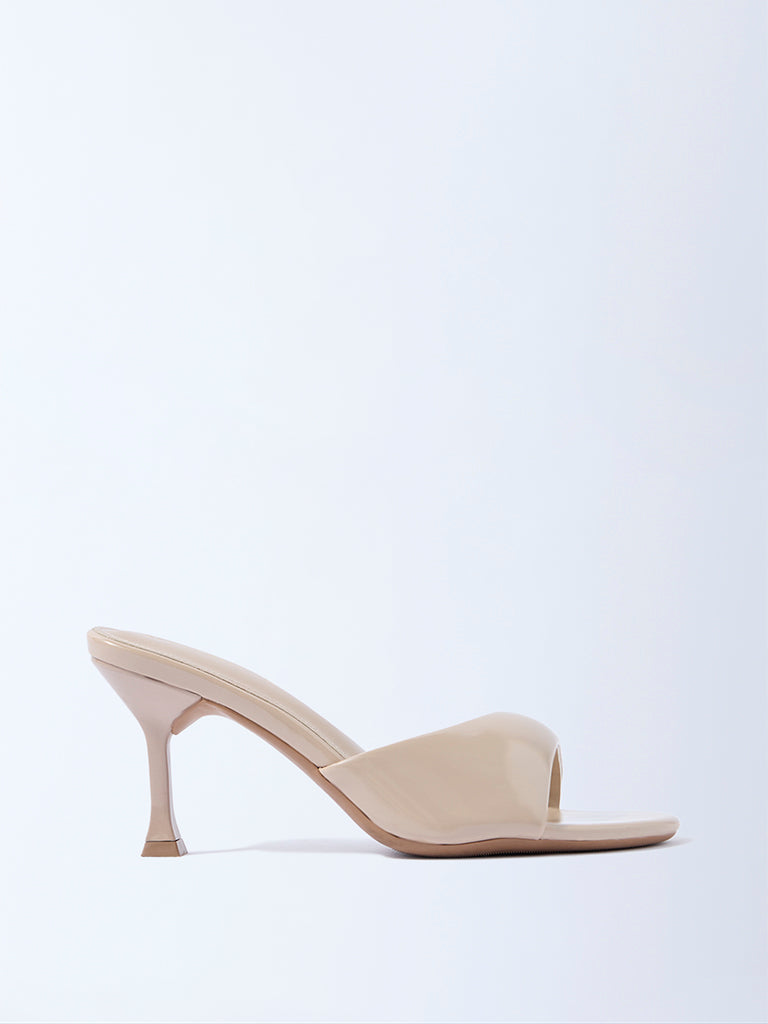 LUNA BLU Beige Solid Slip-On Heel Sandals