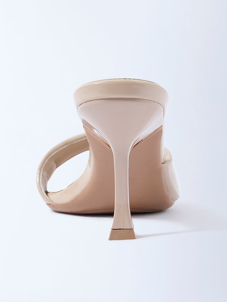 LUNA BLU Beige Solid Slip-On Heel Sandals
