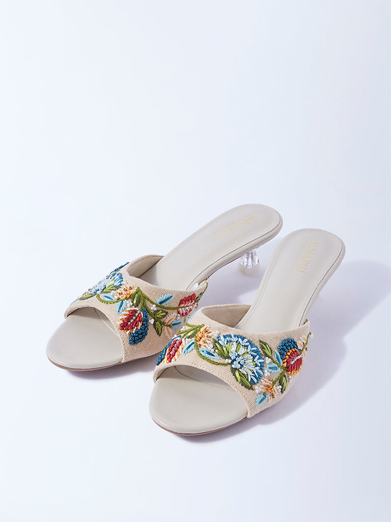 LUNA BLU Multicolour Embroidered Kitten Heel Sandals