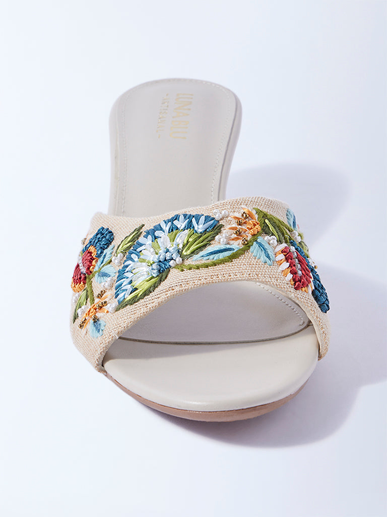 LUNA BLU Multicolour Embroidered Kitten Heel Sandals