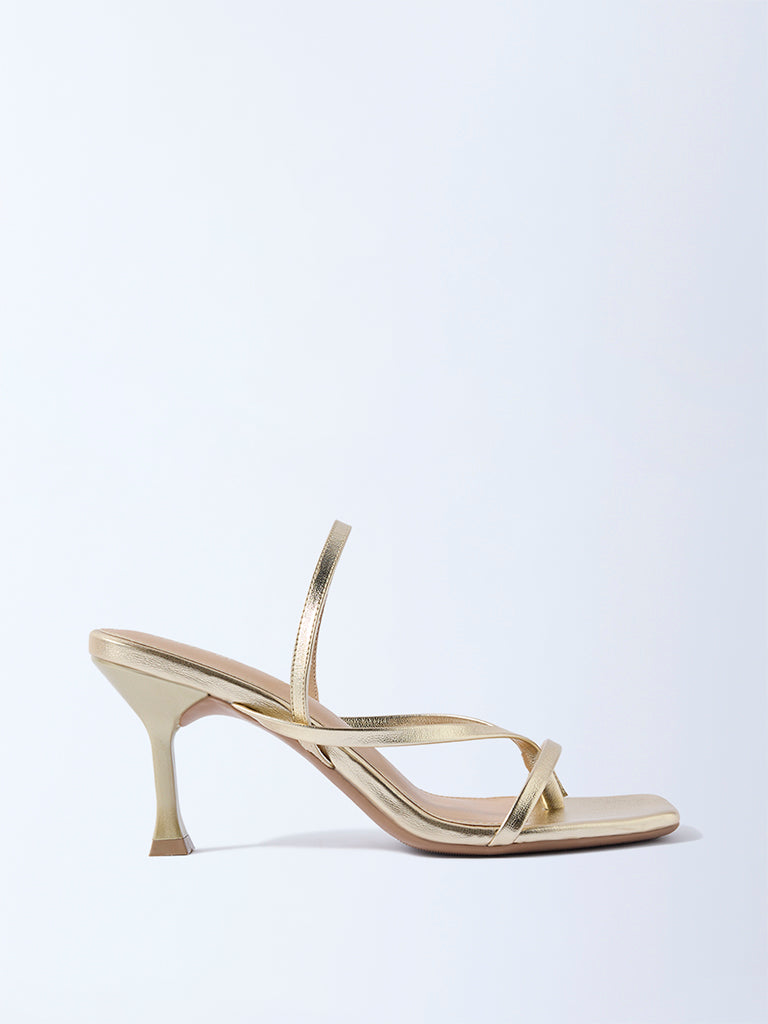 LUNA BLU Gold Multi-Strap Slingback Stiletto Heel Sandals