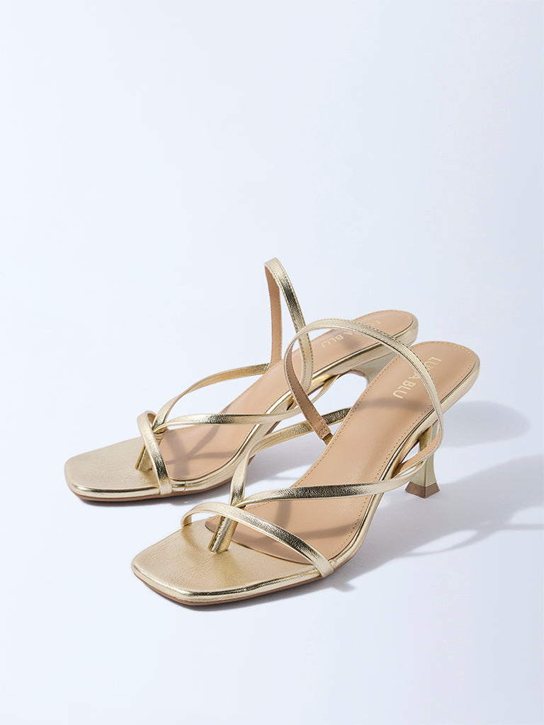 LUNA BLU Gold Multi-Strap Slingback Stiletto Heel Sandals
