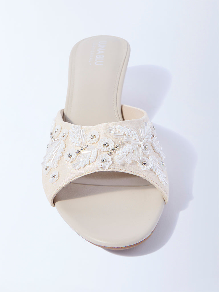 LUNA BLU Ivory Embellished Slip-On Sandals