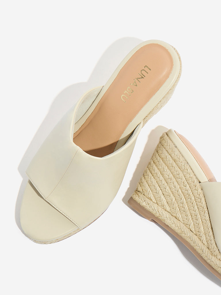 Westside LUNA BLU Women's Ivory Wedge Sandals for Casual Wear Top View