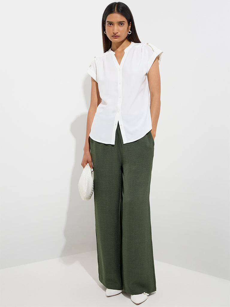 Westside Wardrobe Women's White Solid Shirt for Work Wear Full View