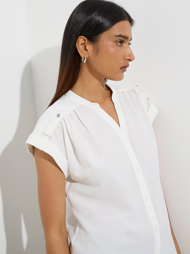 Westside Wardrobe Women's White Solid Shirt for Work Wear Zoomed View