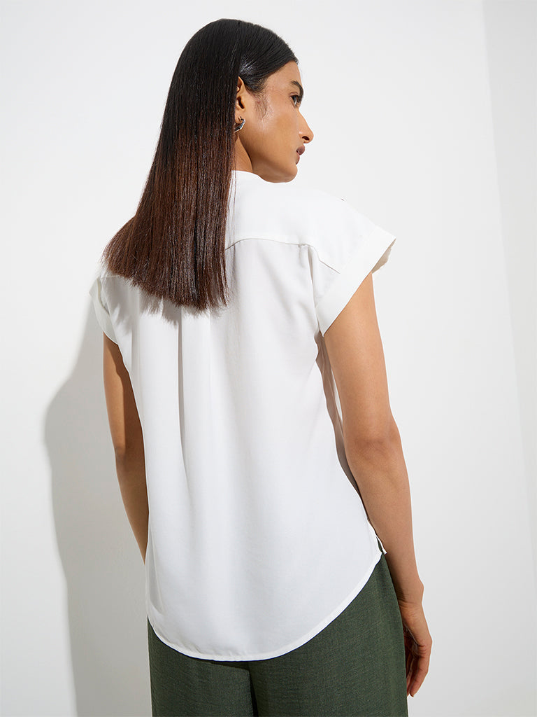 Westside Wardrobe Women's White Solid Shirt for Work Wear Back View