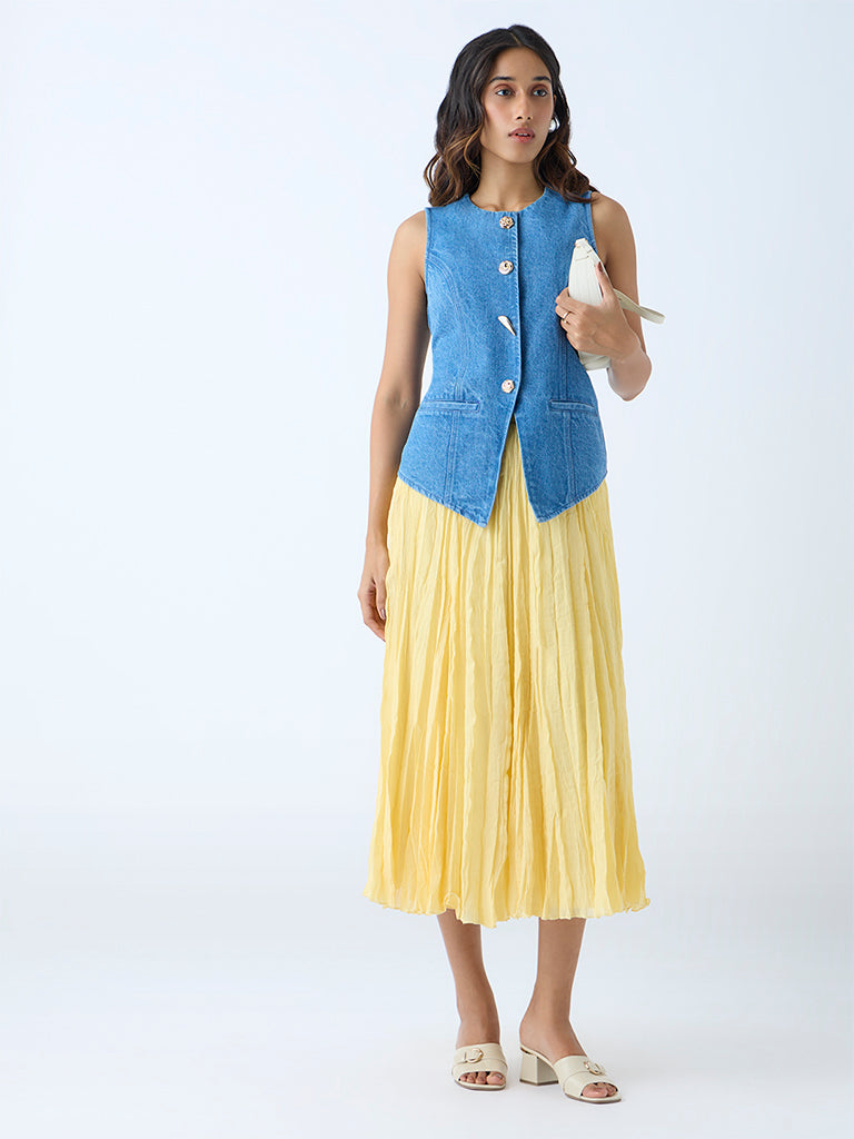 Westside LOV Women's Blue Denim Vest Top for Casual Wear Front View