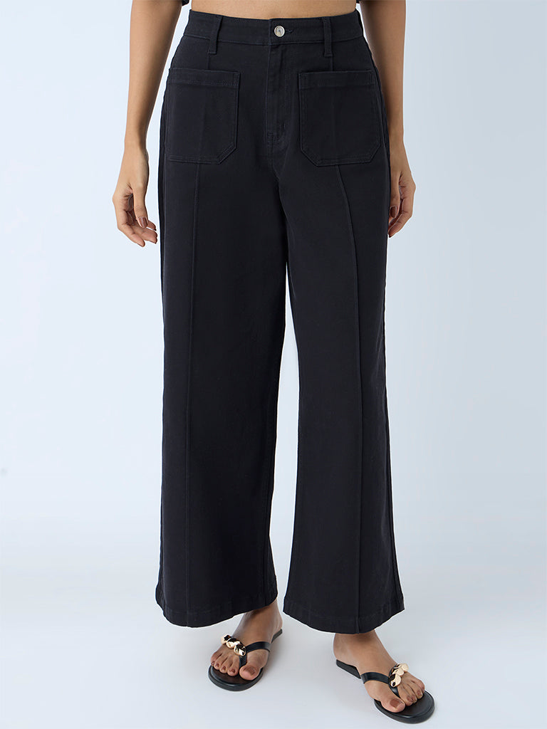 Westside LOV Women's Black Relaxed-Fit High-Rise Jeans for Casual Wear Front View