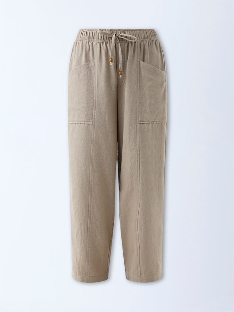 Bombay Paisley Taupe Solid Cotton-Blend Pants