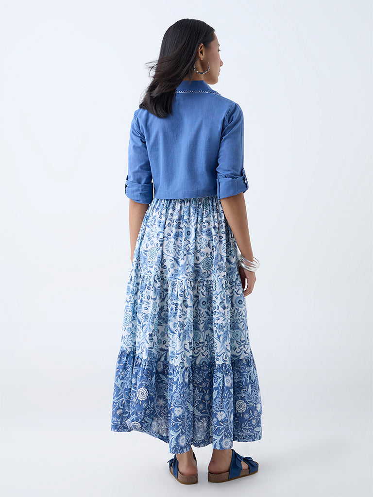 Blue Floral Dress Dress With Blue Jean Jacket Fashion Floral Maxi