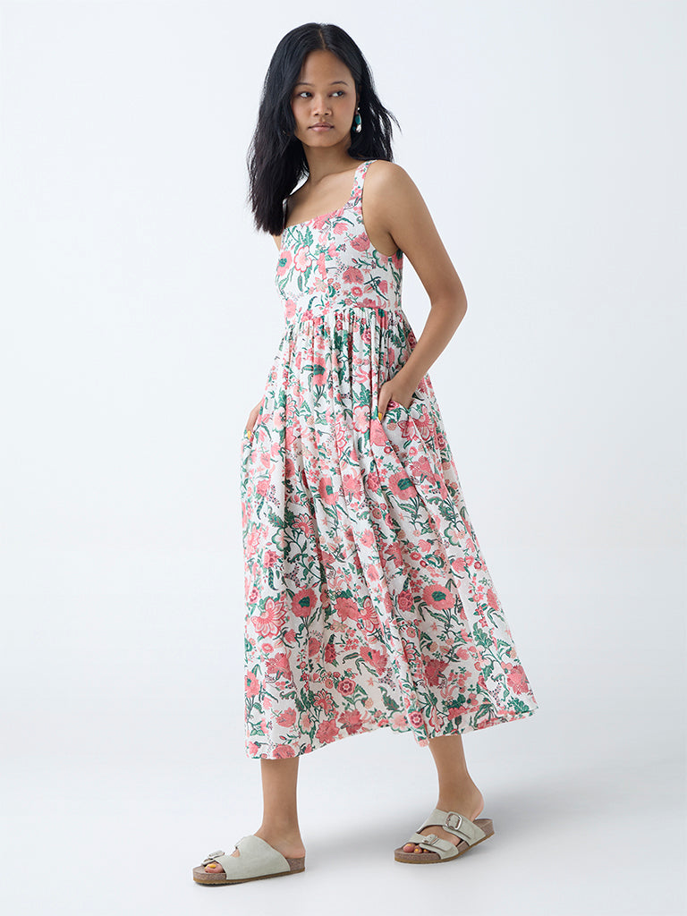 Westside Bombay Paisley Women's Multicolour Cotton-Blend A-Line Dress for Everyday Full View