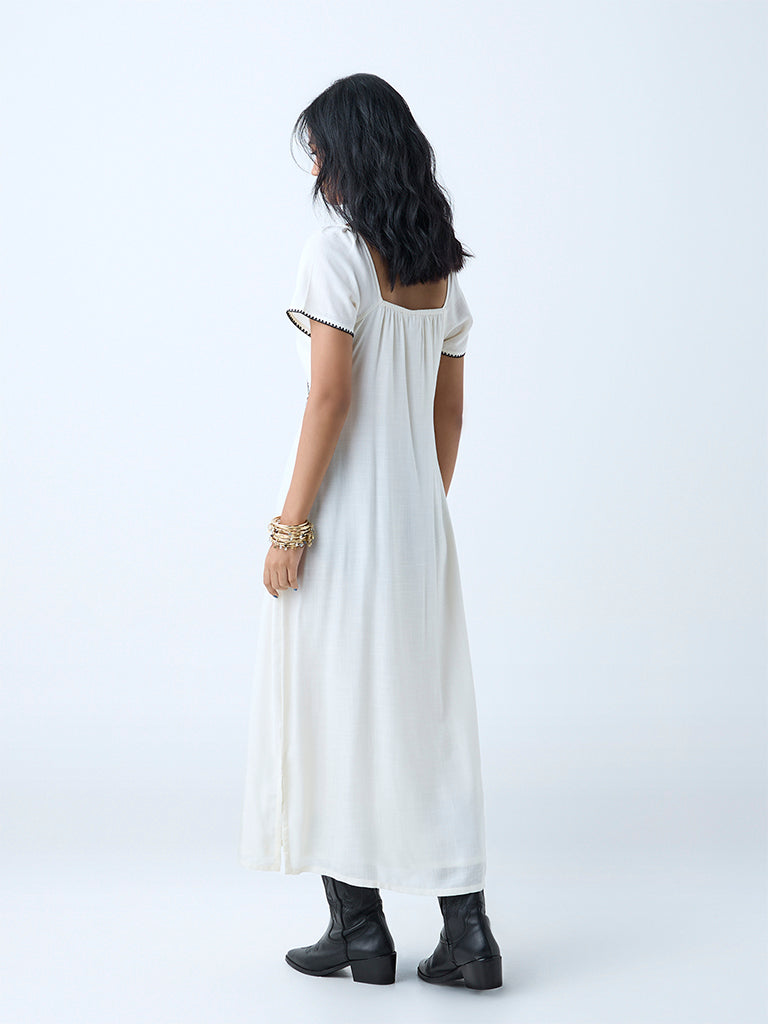 Bombay Paisley White Leaf Design A-Line Dress