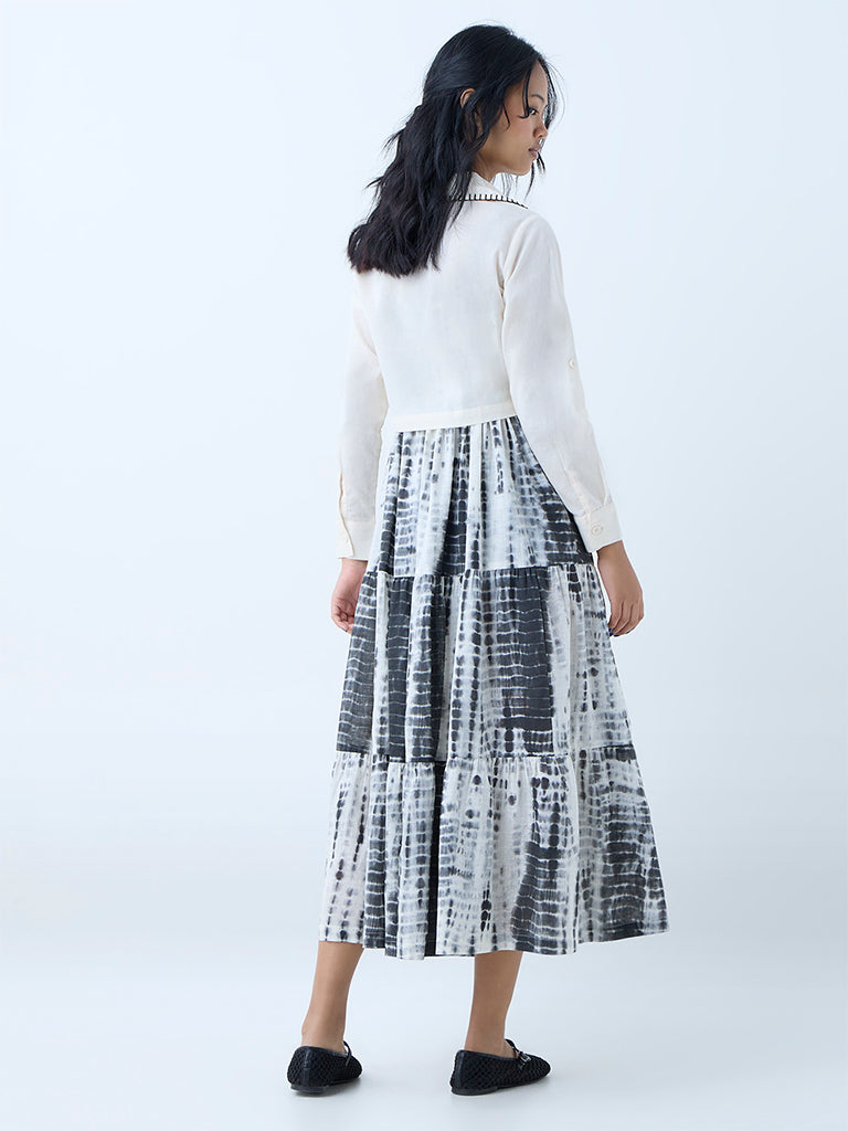 Bombay Paisley Grey Cotton Tiered Dress with Jacket