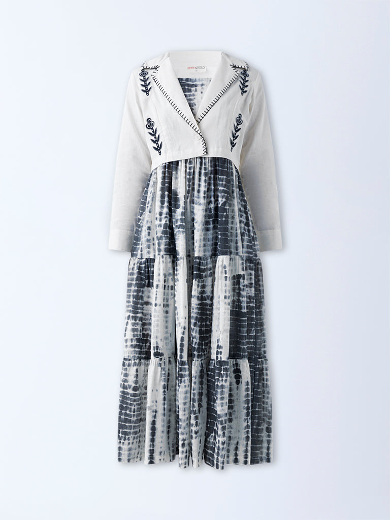 Bombay Paisley Grey Cotton Tiered Dress with Jacket