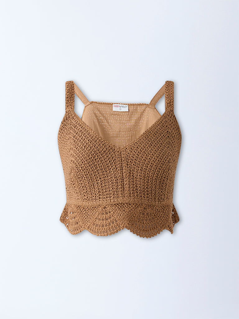 Bombay Paisley Brown Crochet-Detailed Top