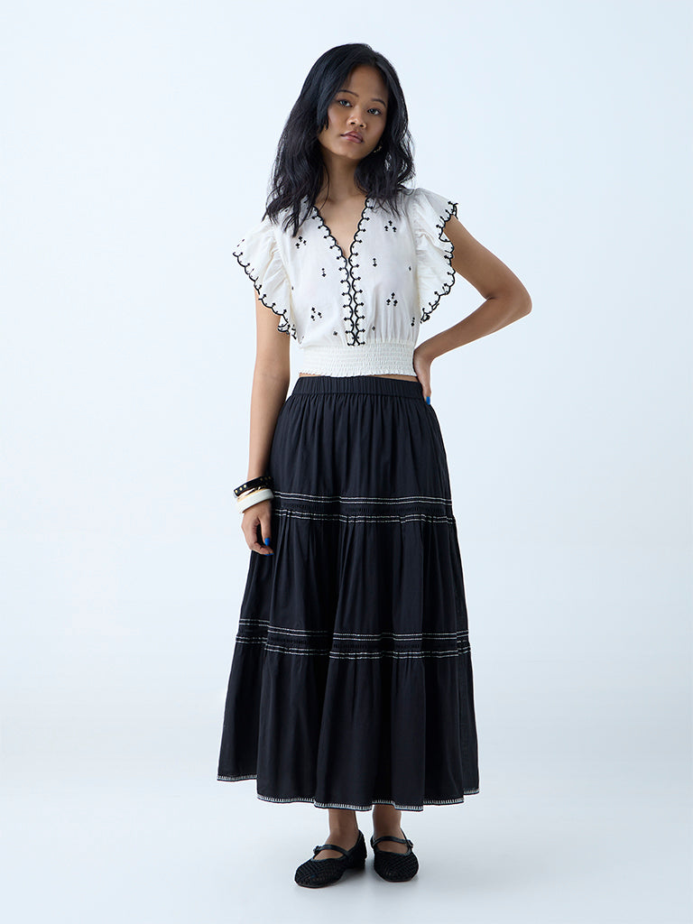 Bombay Paisley Off-White Embroidered Cotton Top
