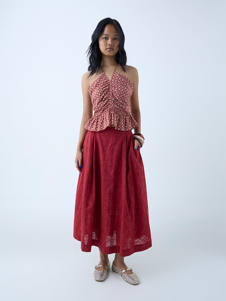 Westside Bombay Paisley Women's Brown Floral Printed Cotton Top for Everyday Full View