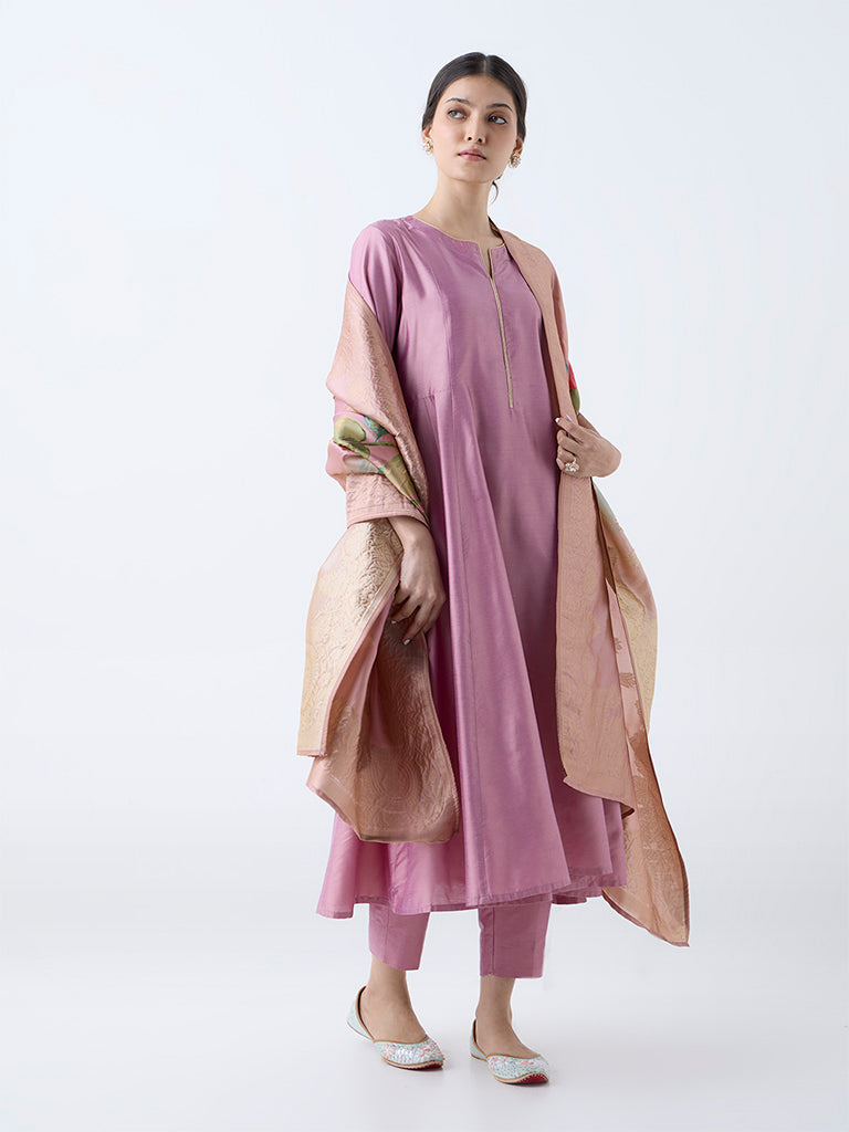 Vark Dusty Pink Solid Anarkali Ethnic Set