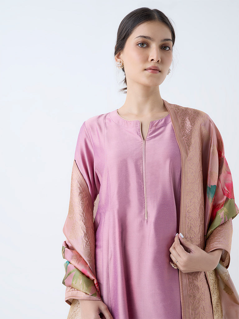 Vark Dusty Pink Solid Anarkali Ethnic Set