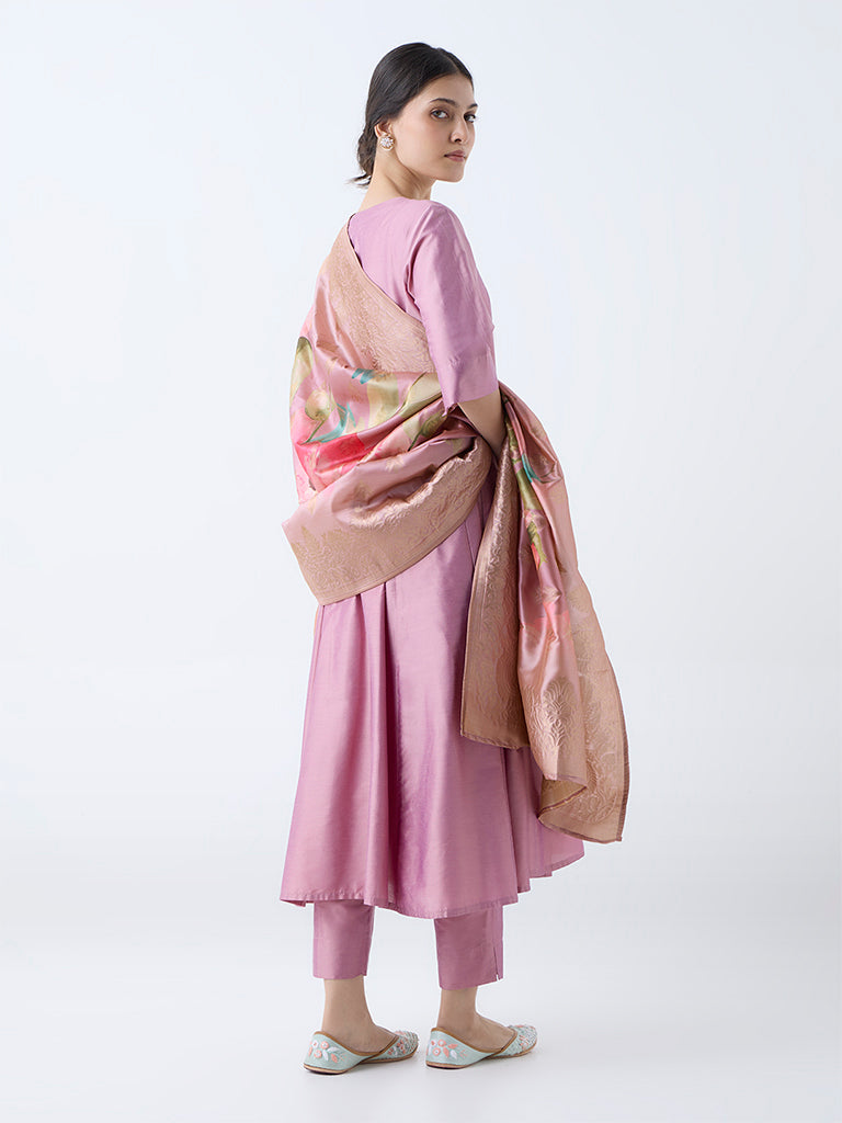 Vark Dusty Pink Solid Anarkali Ethnic Set