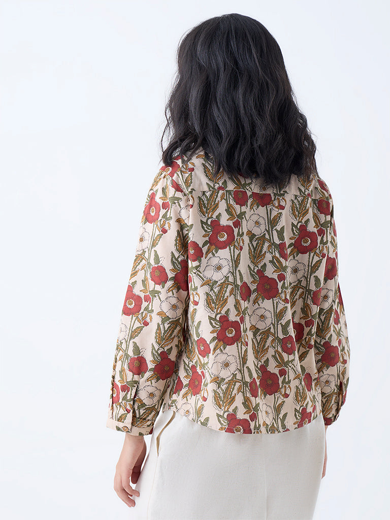 Westside Utsa Women's Multicolour Floral Pattern Cotton Tunic for Everyday Back View