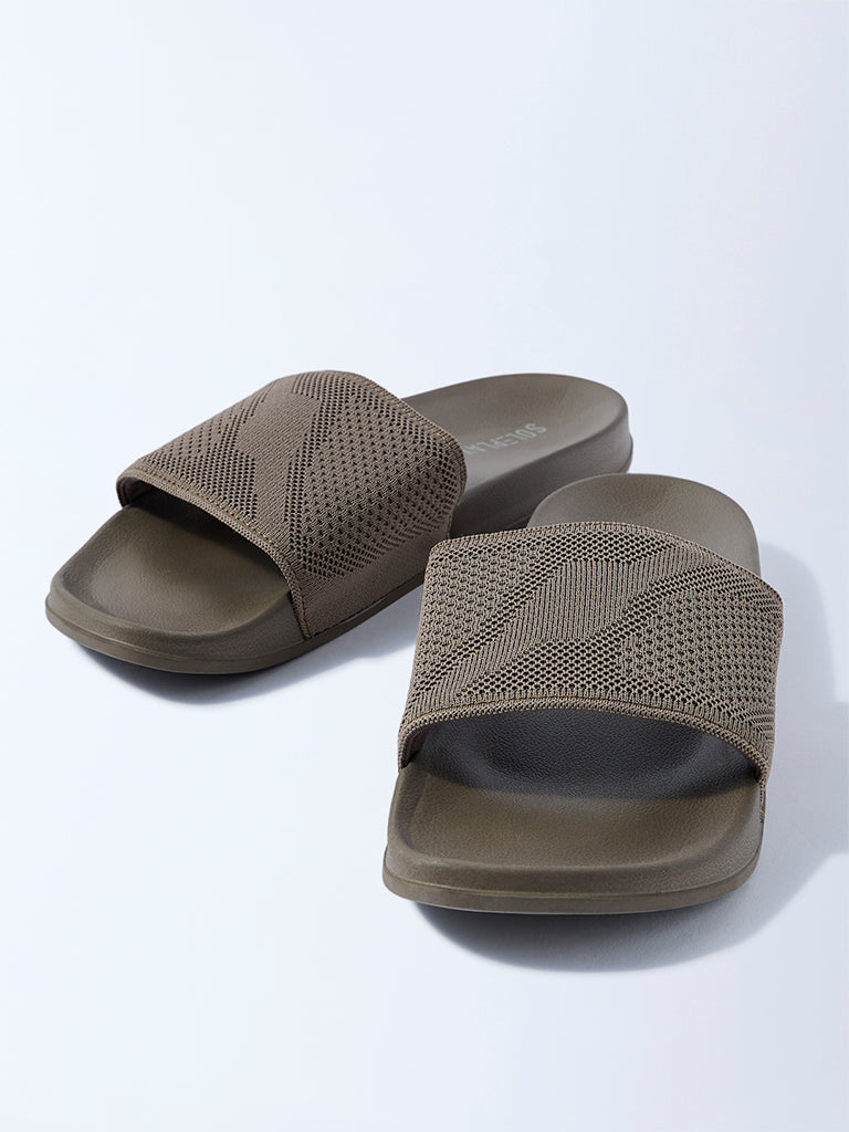 SOLEPLAY Taupe Knit-Textured Slides